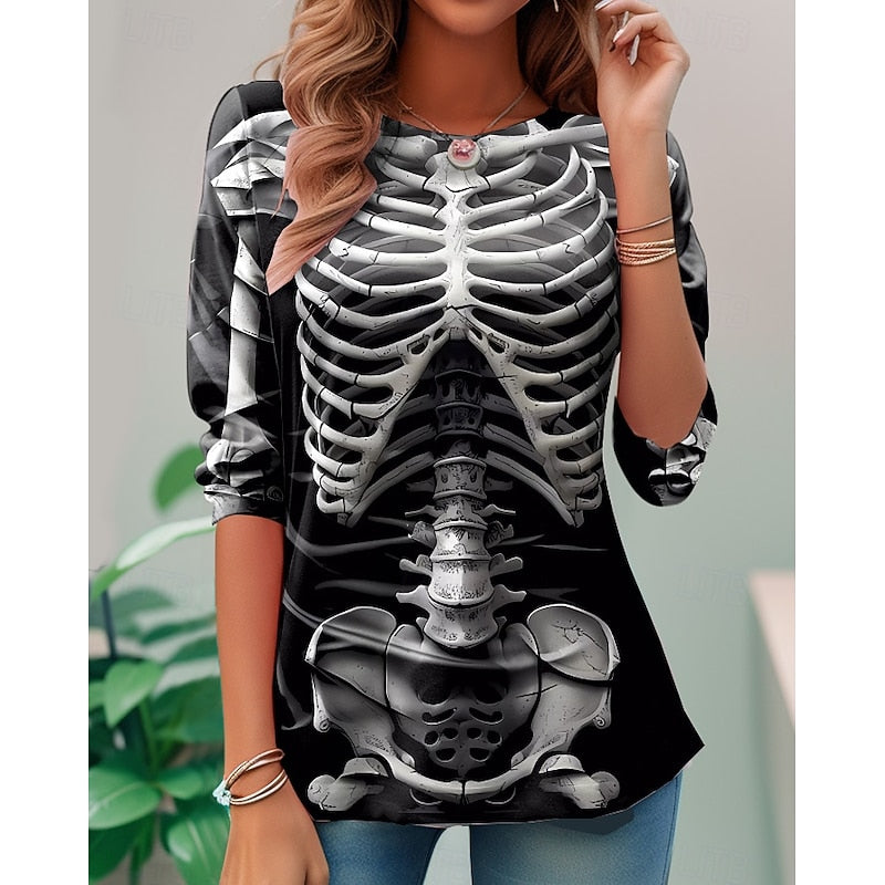Thea™ | Women's Halloween Skeleton Print Long Sleeve Top