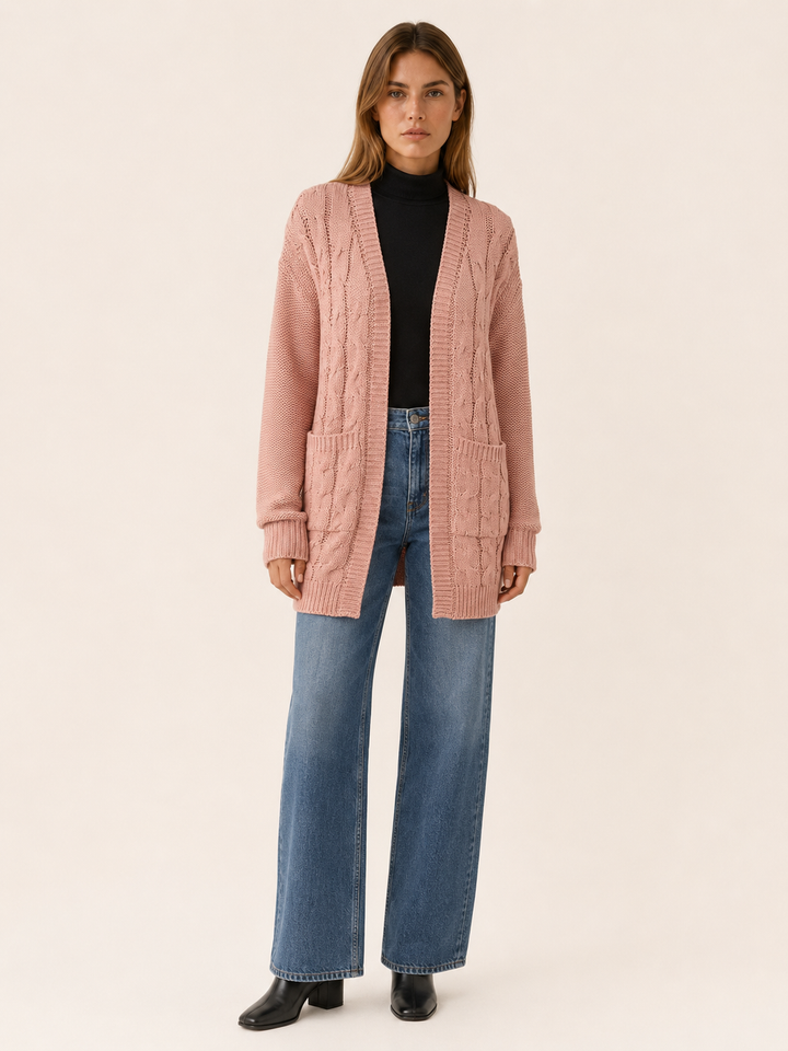 Evania™ | Open-Front Longline Cardigan with Pockets