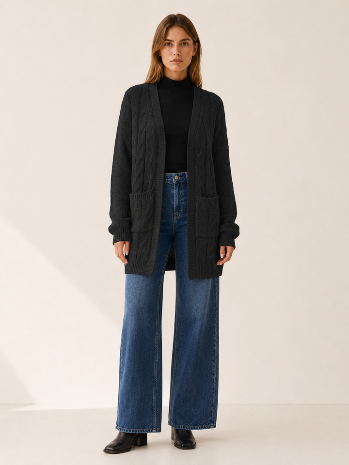 Evania™ | Open-Front Longline Cardigan with Pockets