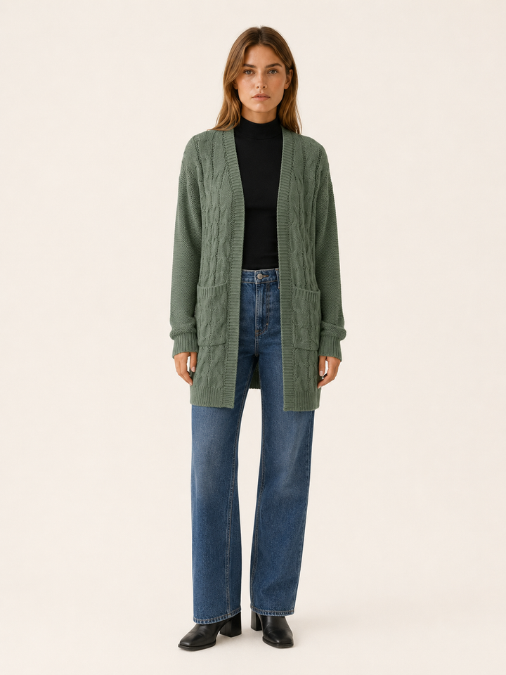 Evania™ | Open-Front Longline Cardigan with Pockets