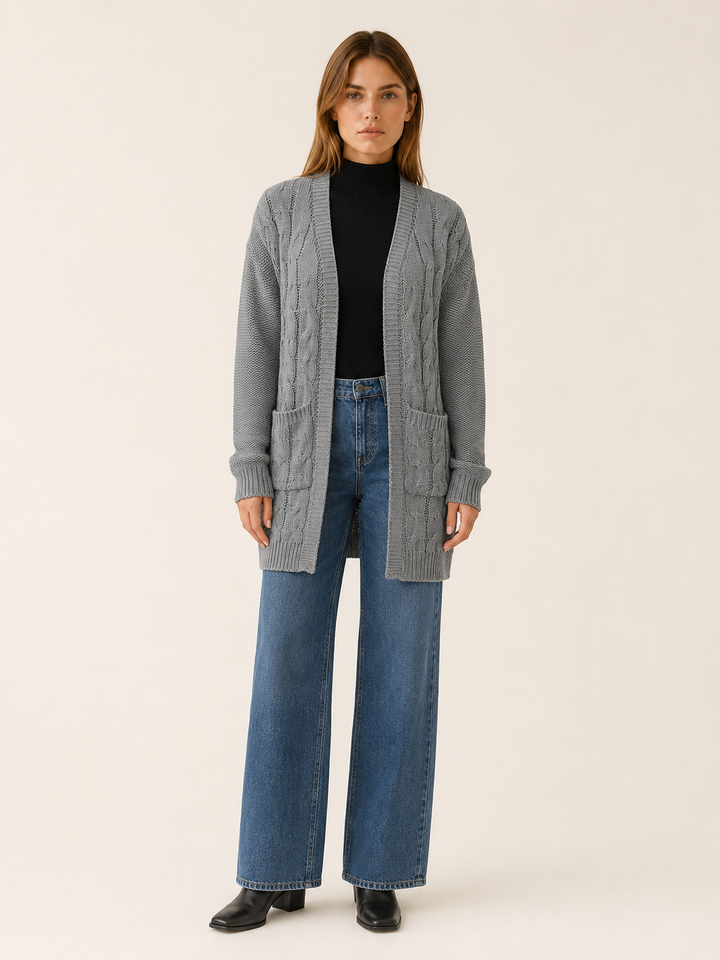 Evania™ | Open-Front Longline Cardigan with Pockets
