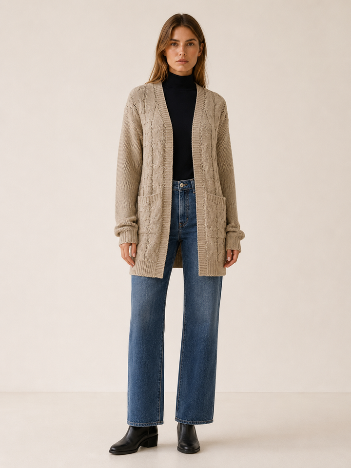 Evania™ | Open-Front Longline Cardigan with Pockets