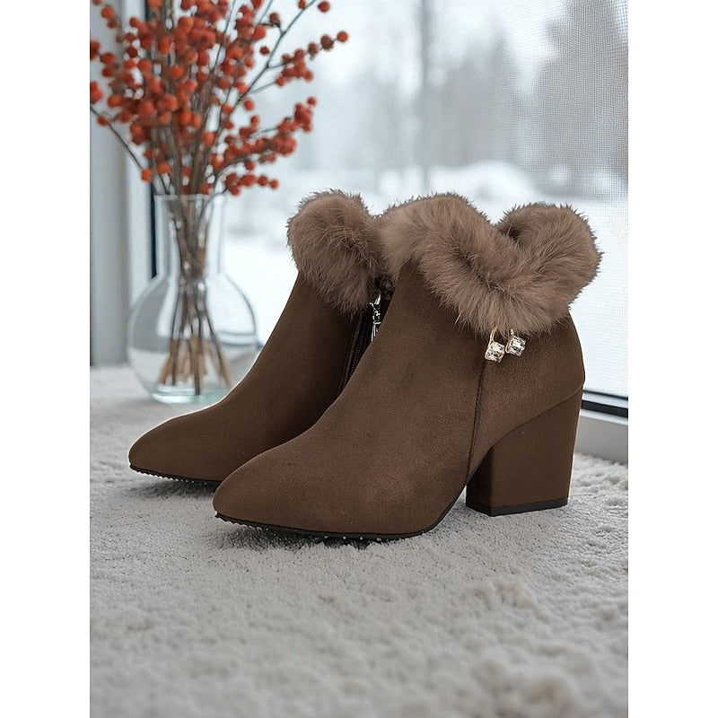 Blanche™ | Women's Fur-Trimmed Block Heel Ankle Boots