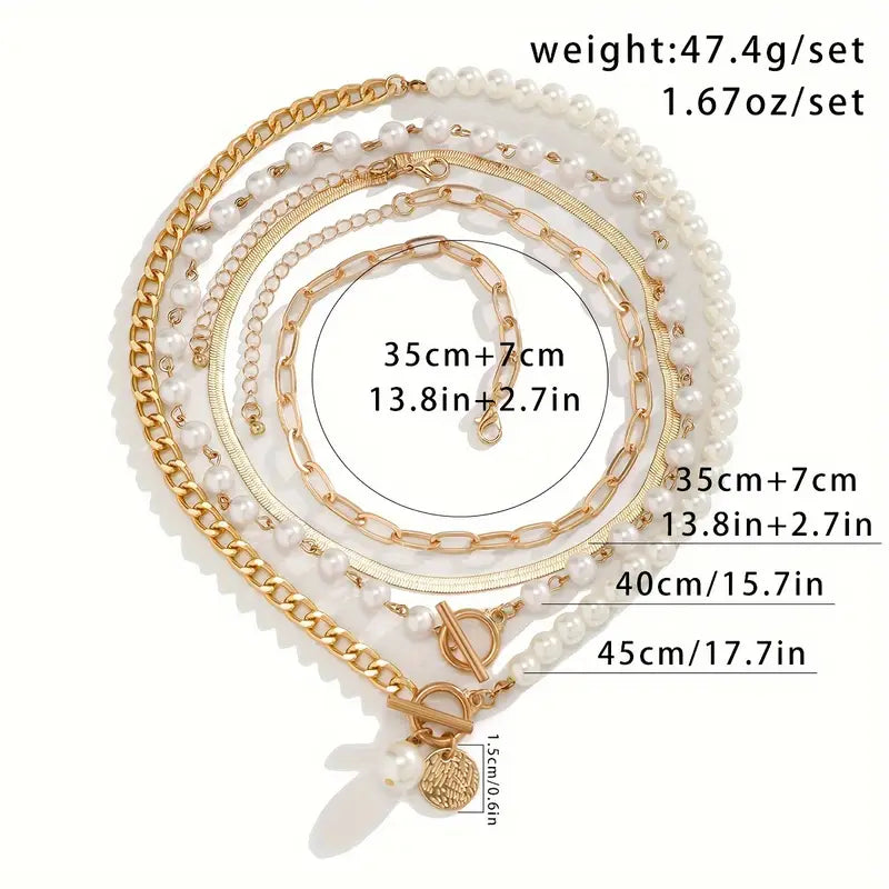 Vintage pearl necklace with a gold snake chain – set