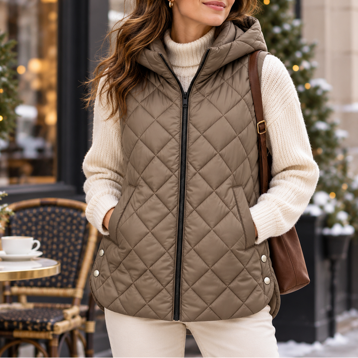 Micheline™ | Women's Long Quilted Hooded Vest with Zip Front