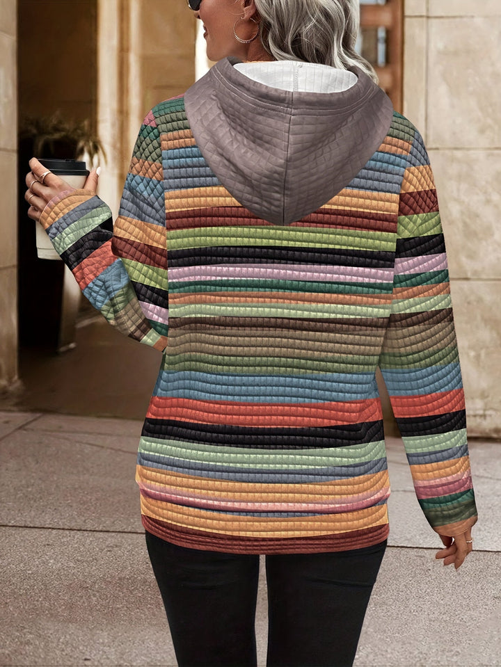 Posy™ | Women's Multicolour Striped Textured Knit Hoodie