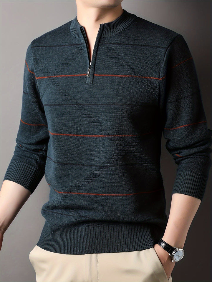 Montgomery™ | Men's Striped Zip Neck Sweater with Ribbed Cuffs