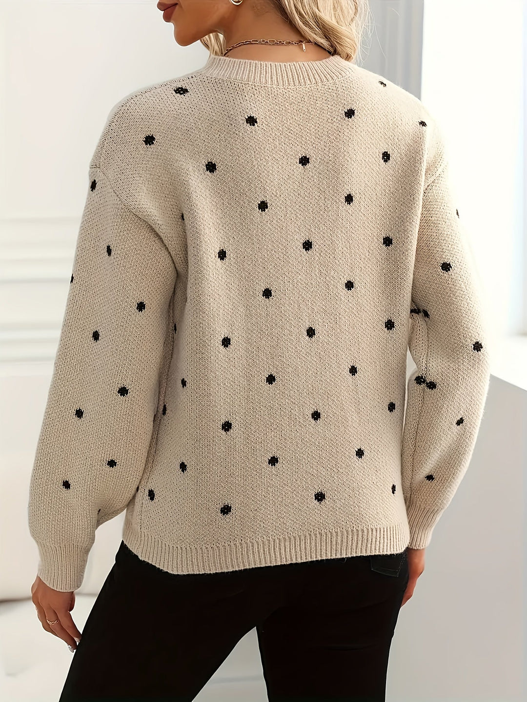 Ismay™ | Women's Polka Dot Crew Neck Knit Sweater