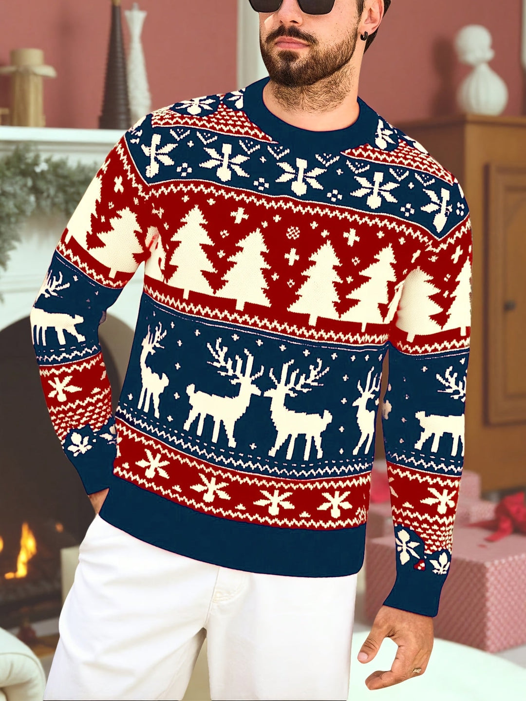 Bennet™ | Men's Christmas Reindeer Knit Sweater with Crew Neck