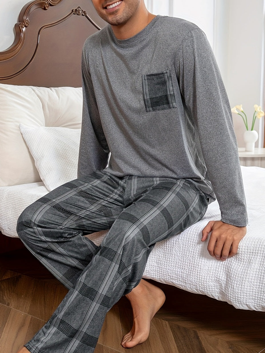 Wade™ | Men's Lounge Set with Crew Neck Top and Plaid Pants