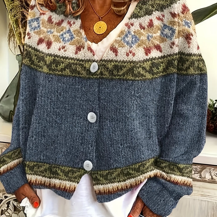Griselda™ | Women's Fair Isle Yoke Button Front Cardigan