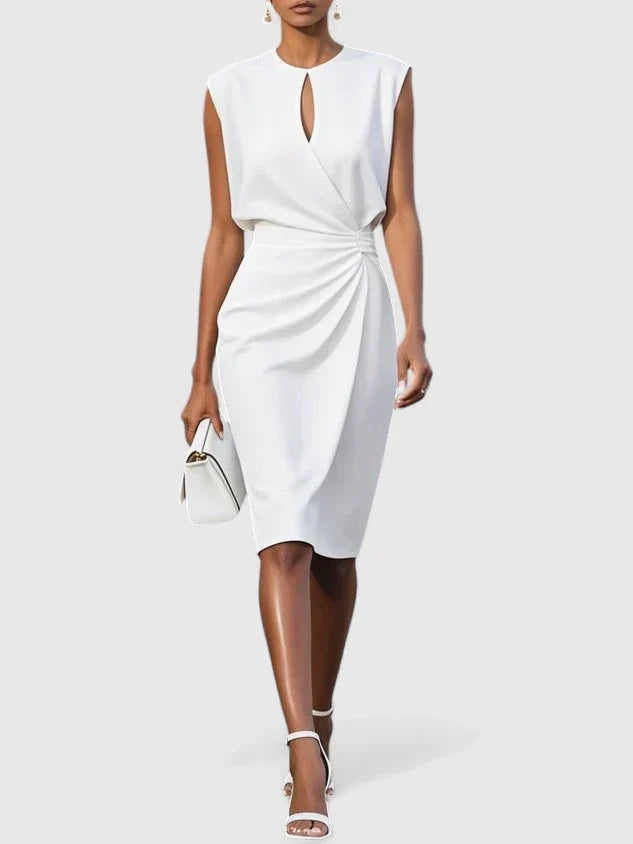 Honoria™ | Women's Draped Waist Sleeveless Midi Dress