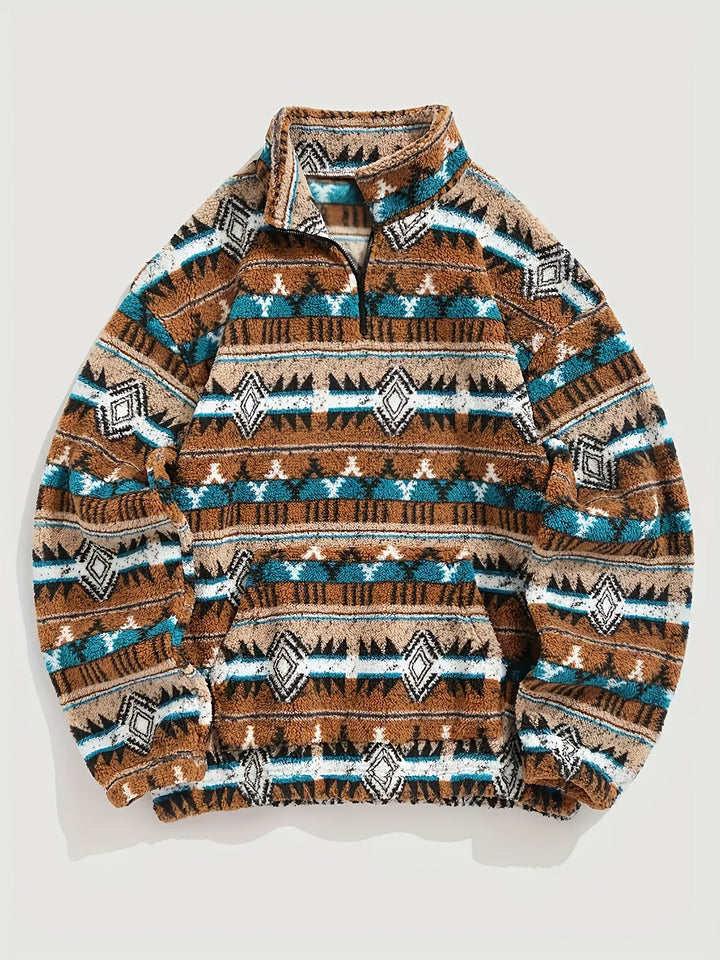 Weston™ | Men's Patterned Half Zip Pullover with Kangaroo Pocket