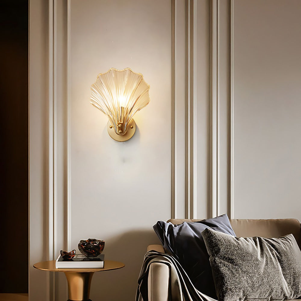 Brass and Glass Seashell Wall Light — view 5
