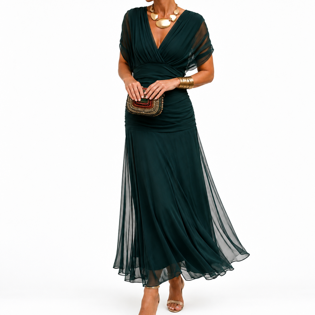 Donatella™ | Women's Off-Shoulder Wedding Guest Maxi Dress with Draped Bodice