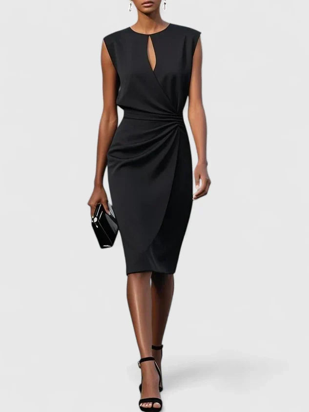 Honoria™ | Women's Draped Waist Sleeveless Midi Dress