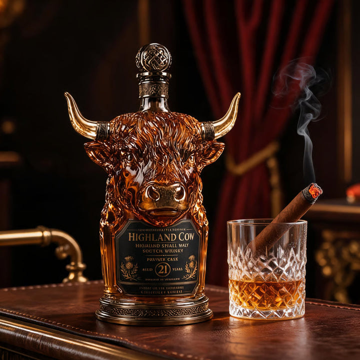 Highland Cow Whisky Decanter in Sculpted Glass with Gift Box