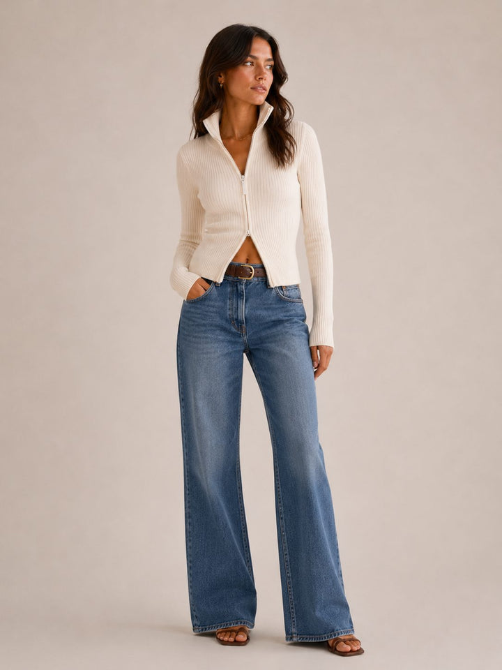 Tindra™ | Women's Ribbed Knit Zip Up Cardigan with High Neck