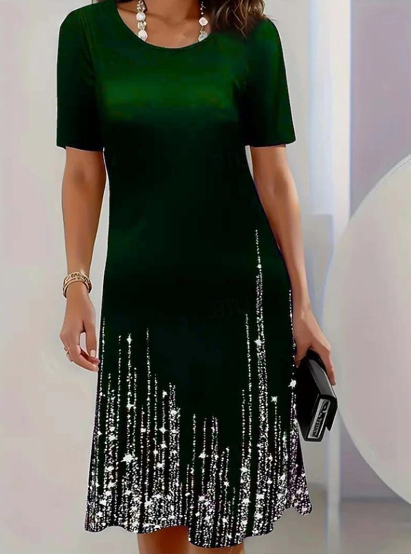 Fleurette™ | Women's Midi Dress with Sequin Skirt and Short Sleeves