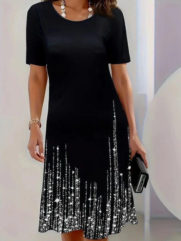 Fleurette™ | Women's Midi Dress with Sequin Skirt and Short Sleeves