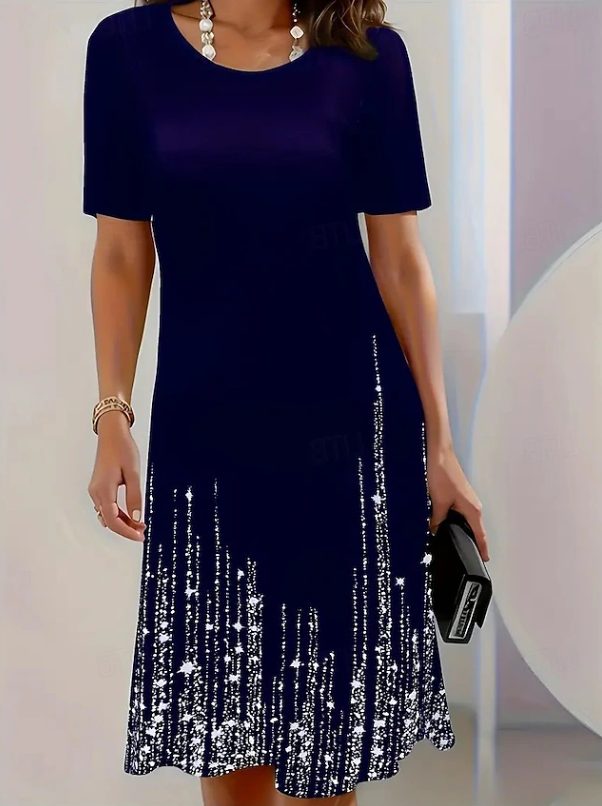 Fleurette™ | Women's Midi Dress with Sequin Skirt and Short Sleeves