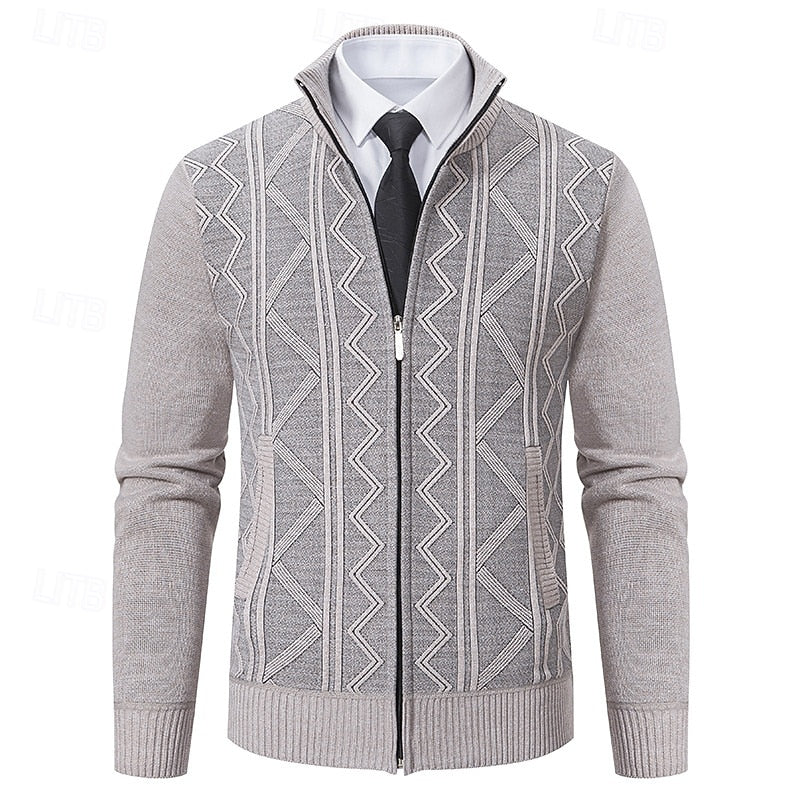 Malcolm™ | Men's Textured Stand Collar Zip Up Cardigan