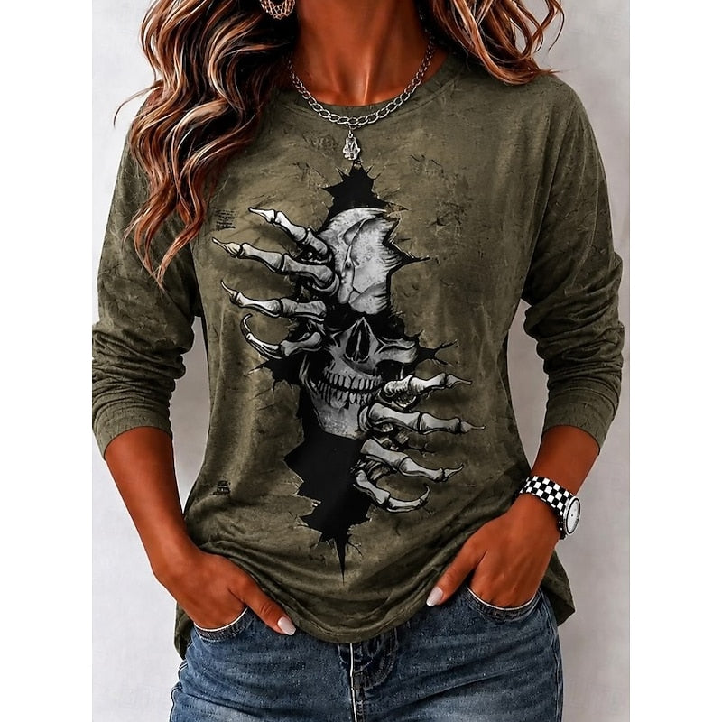 Zinnia™ | Women's Halloween Skull and Spider Web Print Long Sleeve Top