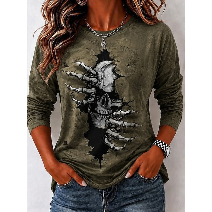 Zinnia™ | Women's Halloween Skull and Spider Web Print Long Sleeve Top