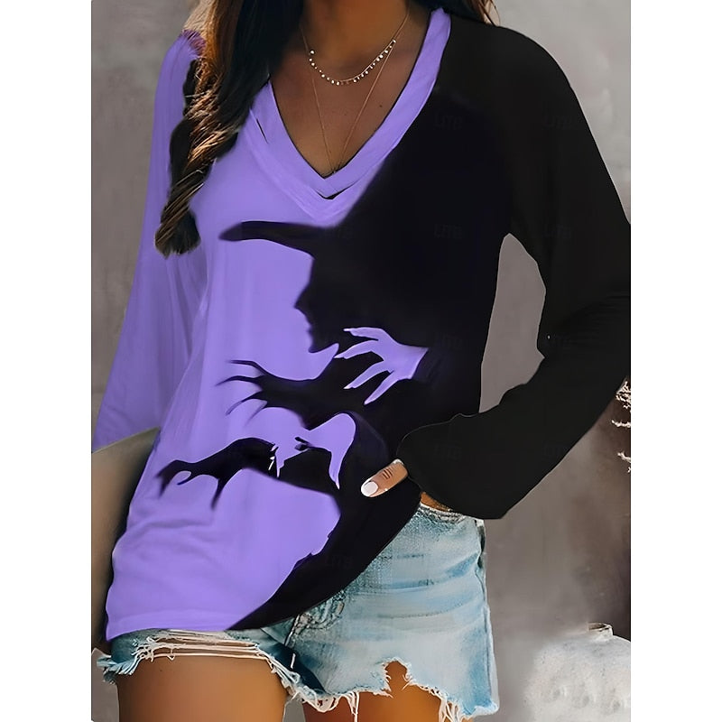 Saoirse™ | Women's Halloween Graphic Print Long Sleeve V Neck Top