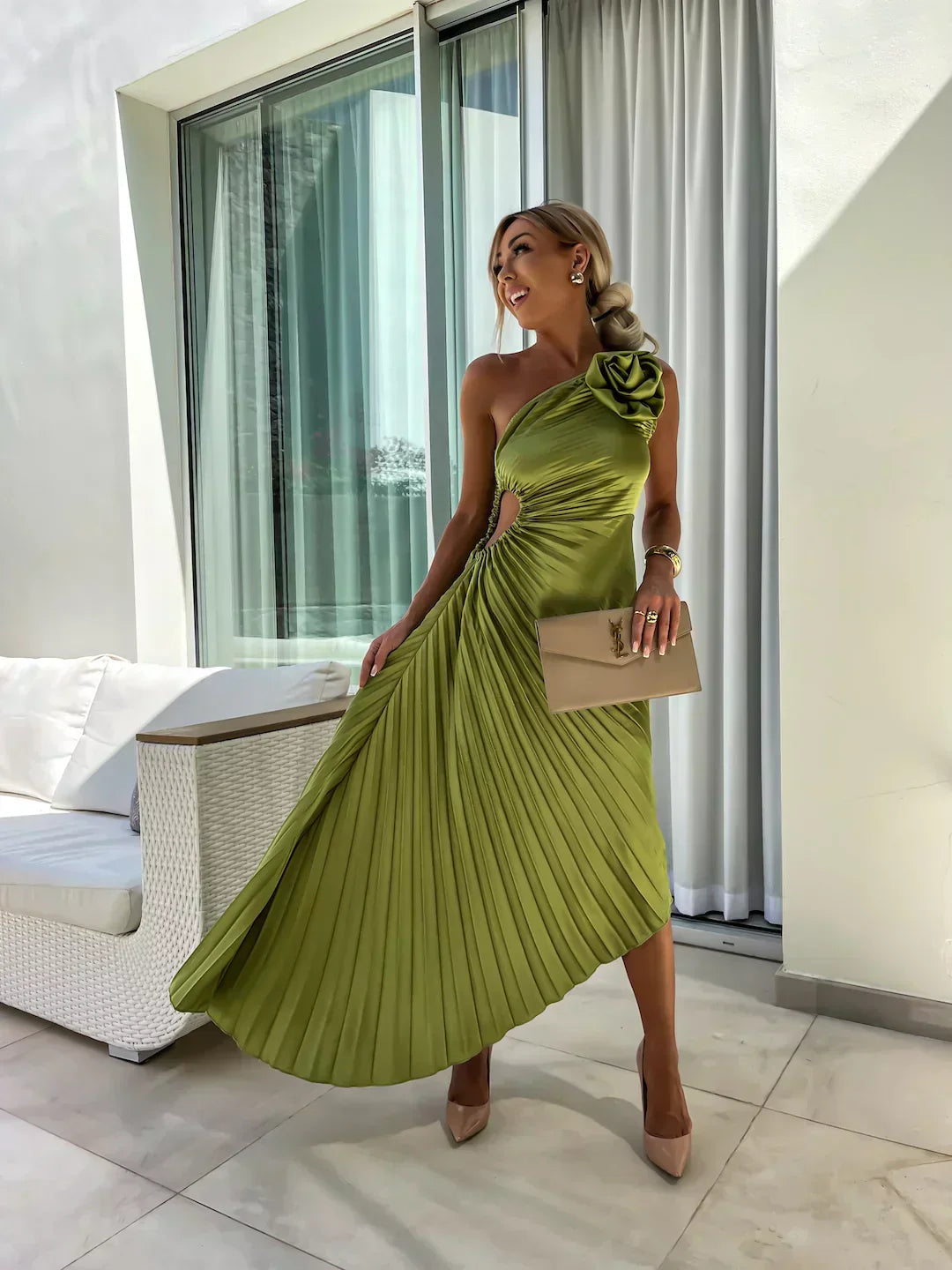 Eya™ | One Shoulder Elegant Floral Maxi Dress