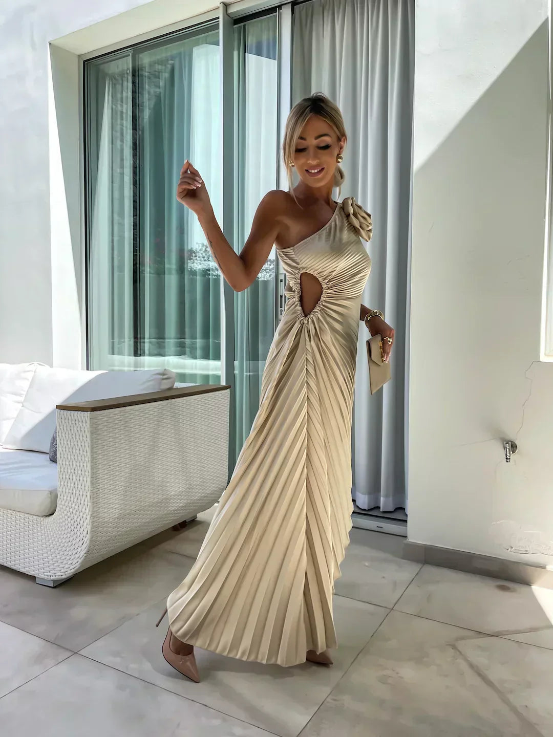 Eya™ | One Shoulder Elegant Floral Maxi Dress