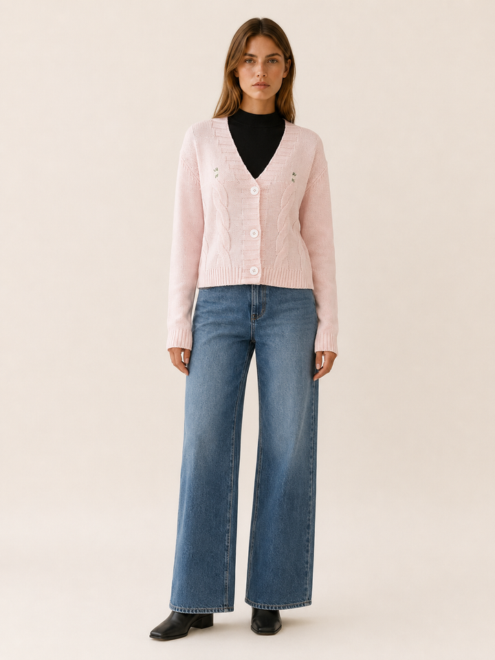 Gaia™ | Cropped V-Neck Cardigan with Button Front