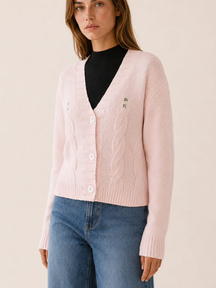 Gaia™ | Cropped V-Neck Cardigan with Button Front