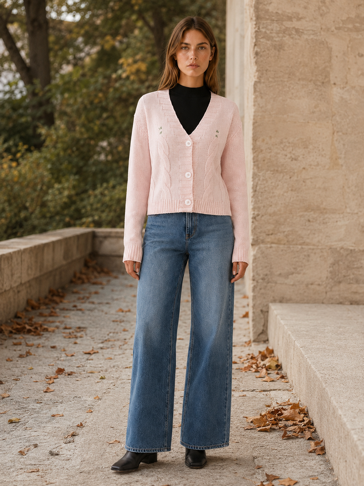 Gaia™ | Cropped V-Neck Cardigan with Button Front