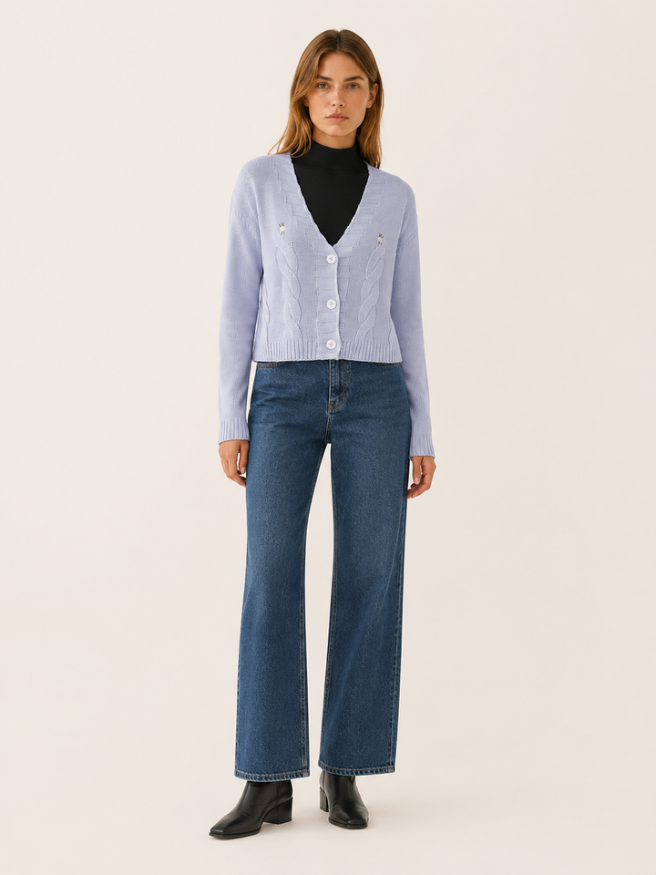 Gaia™ | Cropped V-Neck Cardigan with Button Front