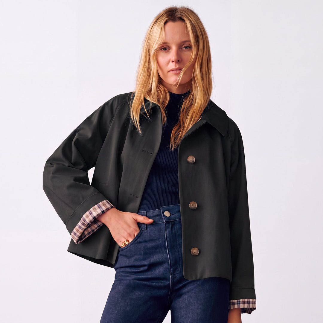 Reine™ | Women's Oversized Cropped Trench Jacket with Notch Lapel