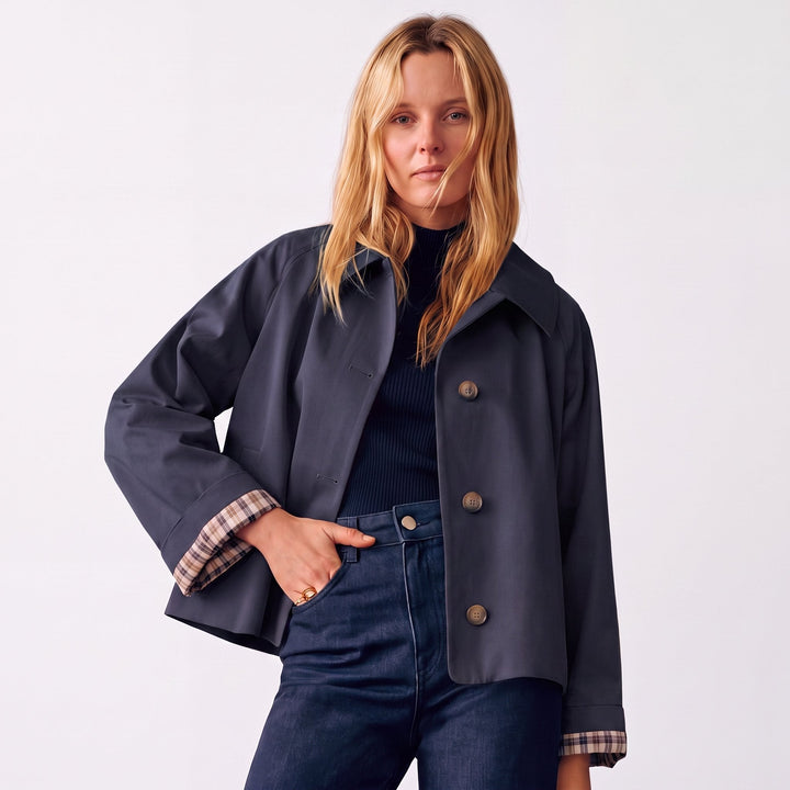 Reine™ | Women's Oversized Cropped Trench Jacket with Notch Lapel