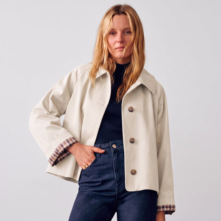 Reine™ | Women's Oversized Cropped Trench Jacket with Notch Lapel