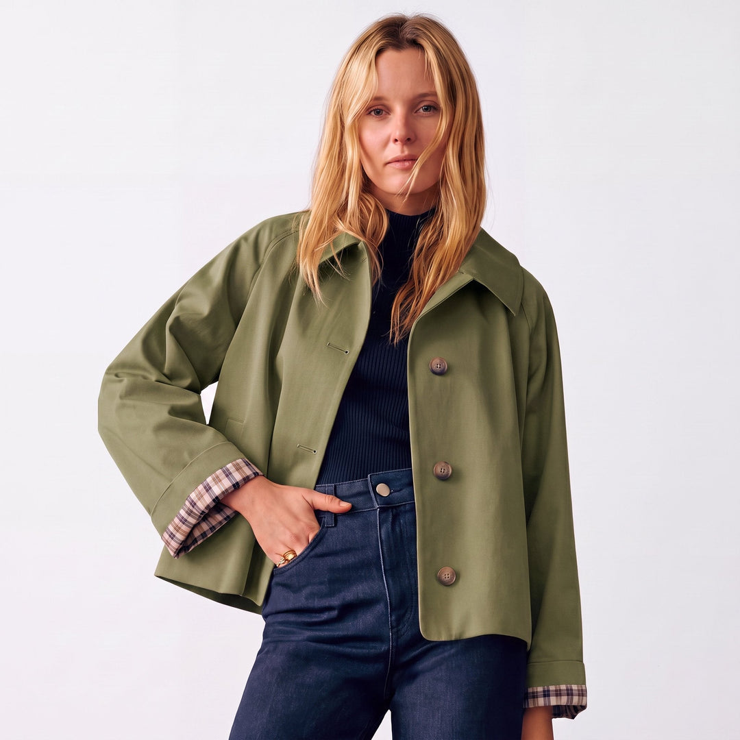 Reine™ | Women's Oversized Cropped Trench Jacket with Notch Lapel