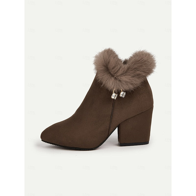 Blanche™ | Women's Fur-Trimmed Block Heel Ankle Boots