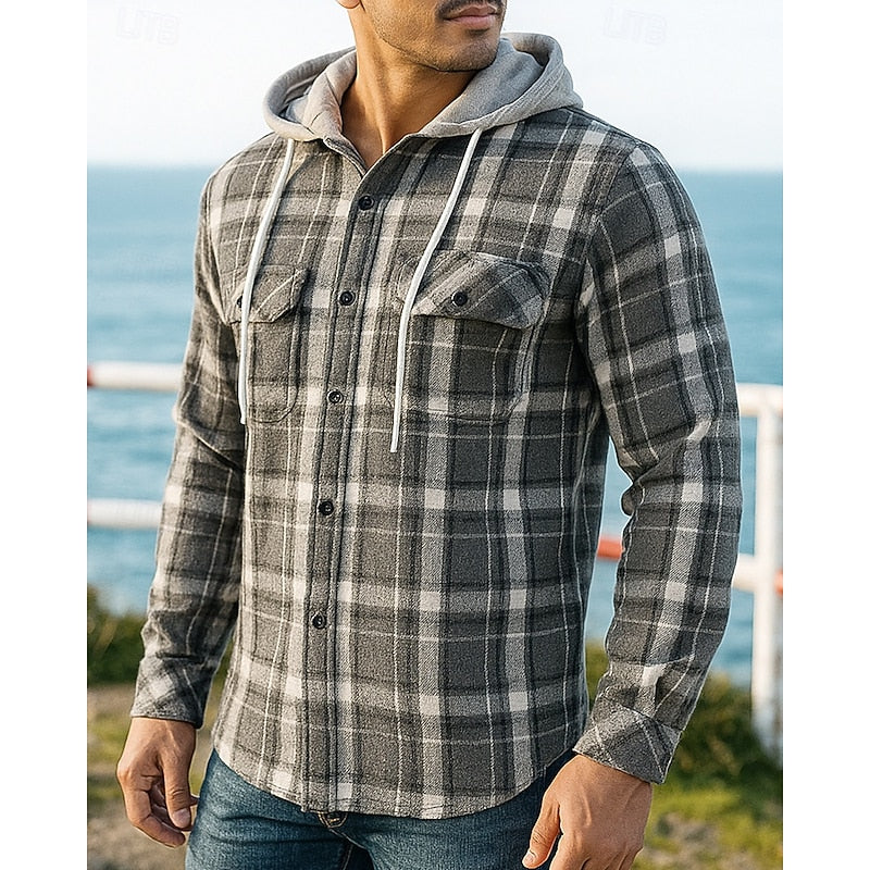 Cormac™ | Men's Hooded Plaid Shirt Jacket