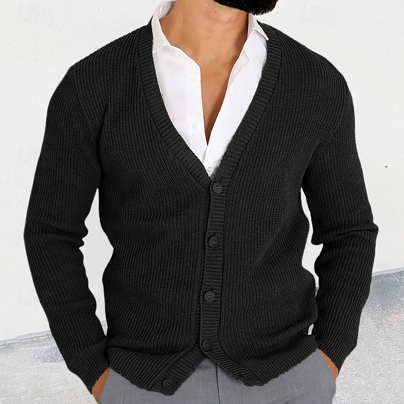 Nathaniel™ | Men's Ribbed V Neck Button Down Cardigan