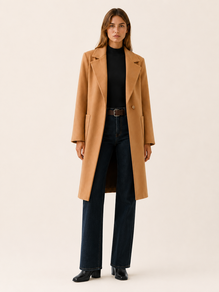 Greer™ | Long Trench Coat with Single-Button Front