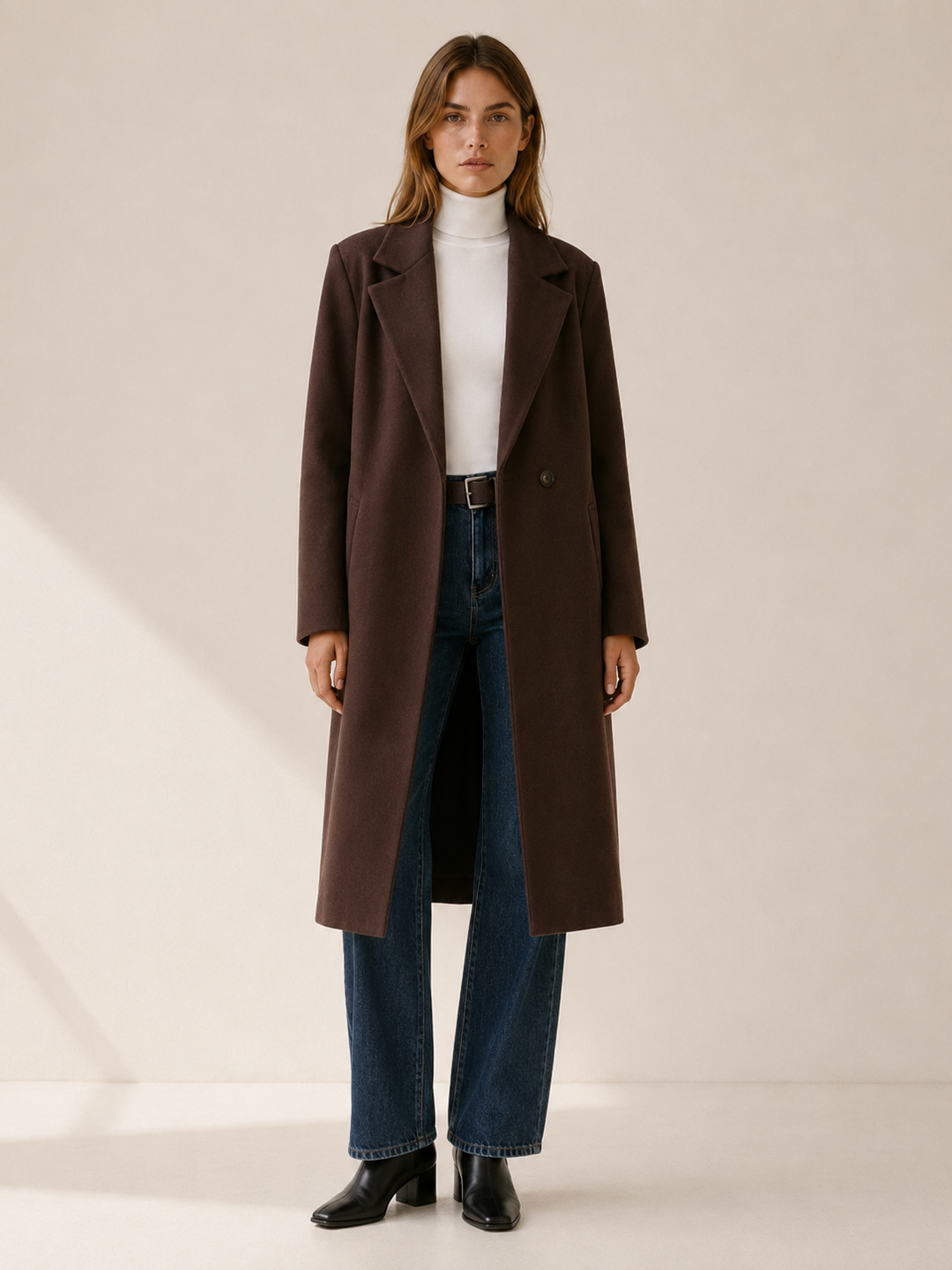 Greer™ | Long Trench Coat with Single-Button Front