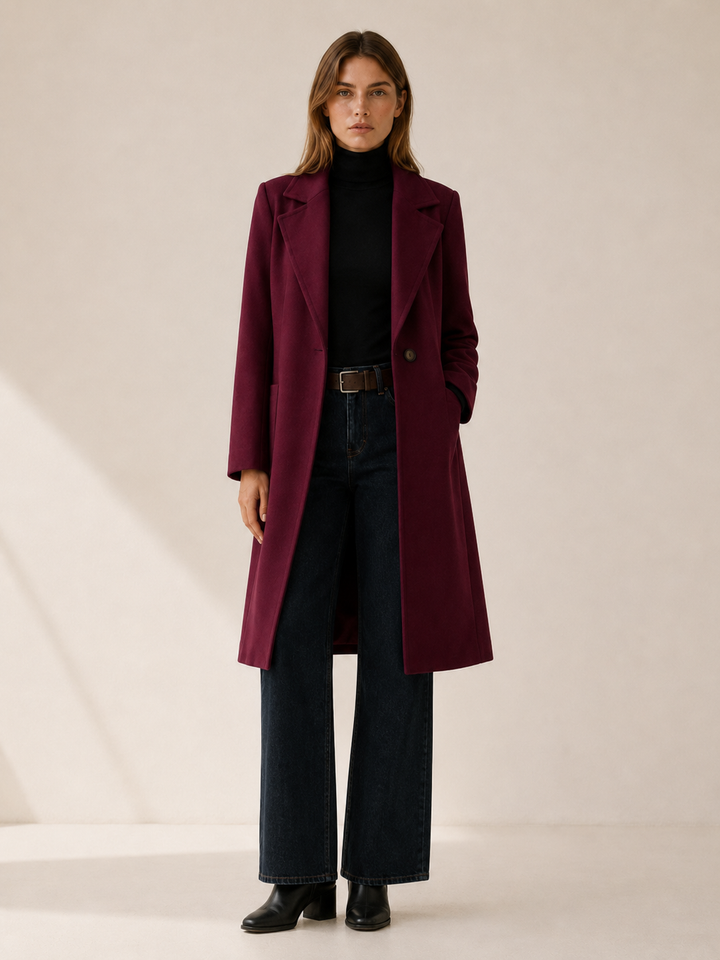 Greer™ | Long Trench Coat with Single-Button Front