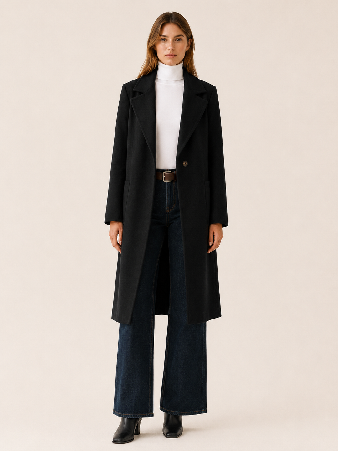 Greer™ | Long Trench Coat with Single-Button Front