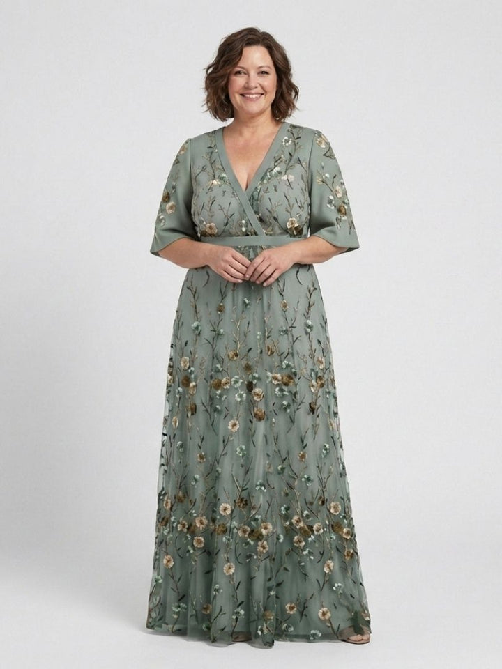 Evadne™ | Embroidered V-Neck Maxi Dress