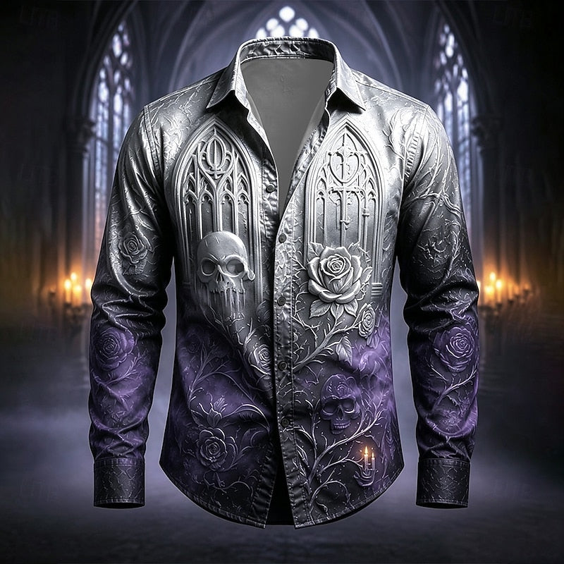 Vaughn™ | Men's Gothic Cathedral Print Halloween Button Up Shirt