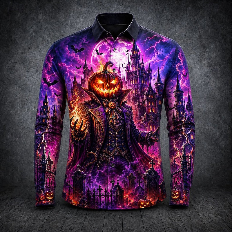 Bramwell™ | Men's Gothic Halloween Print Long Sleeve Button Up Shirt