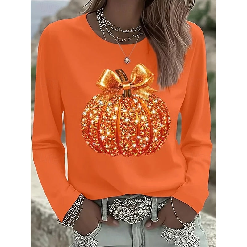 Opal™ | Women's Sparkling Halloween Pumpkin Graphic Long Sleeve Top
